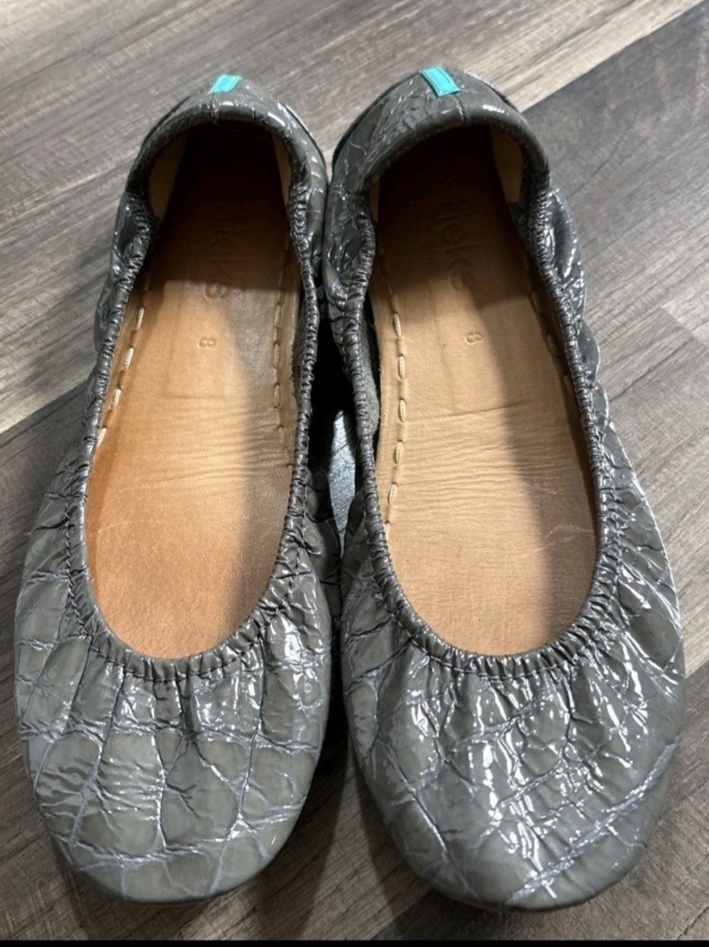 Tieks Gray Quilted Croc-Embossed Ballet Flats
